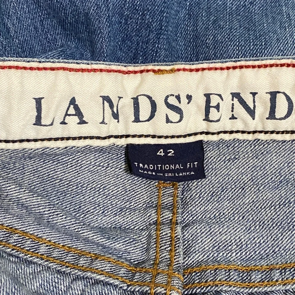 Lands‎ End Traditional Fit Mens Jeans 42 Whiskered Worn Faded Heritage Americana